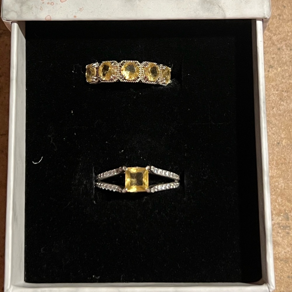 Yellow topaz sterling silvered ring set size 7